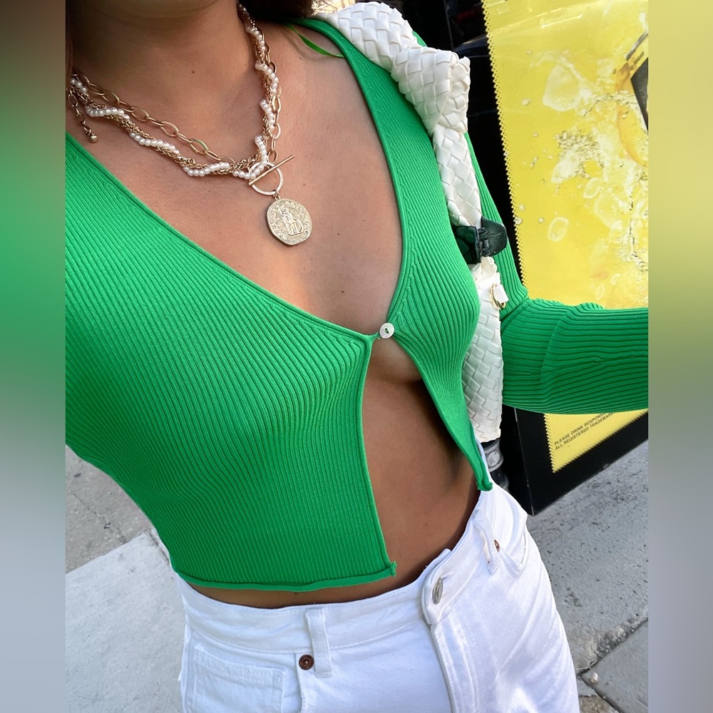 Green one button cardigan